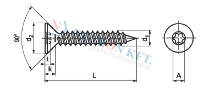 Süllyesztettfejű lemezcsavar TORX kulcsnyílással (NCN11255-ZN-0065)