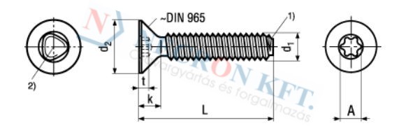 Süllyesztettfejű menetnyomó csavar TORX kulcsnyílással (DIN7500MT-Z-0210)