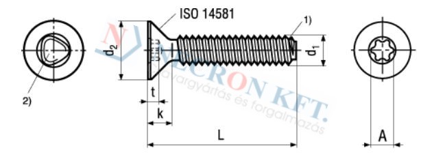 Süllyesztettfejű menetnyomó csavar Torx kulcsnyílással (DIN7500M-A2X0150)