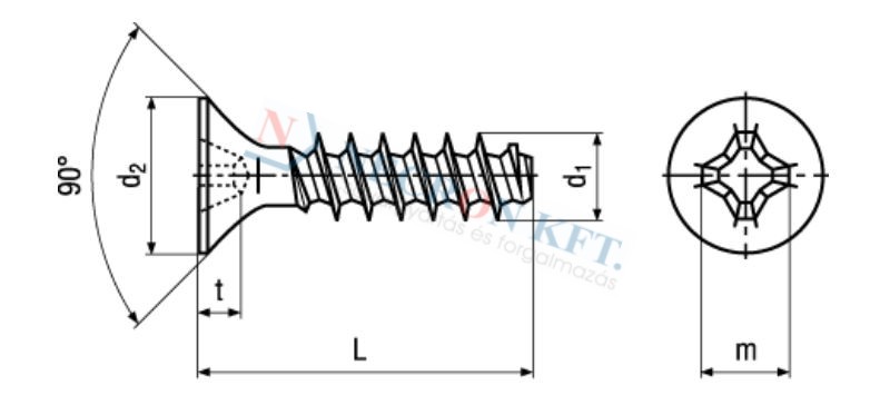 Süllyesztettfejű kereszthornyú PT-csavar (NCN13580-A2-0030)