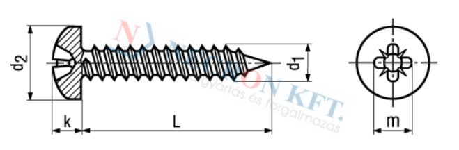 Domborúfejű lemezcsavar Pozidriv kereszthoronnyal (DIN7981C-A2-0085)