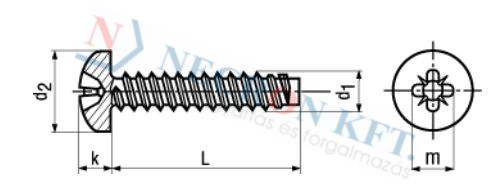 Domborúfejű lemezcsavar pozidriv kereszthoronnyal lapos véggel (DIN7981FP-Z-0090)