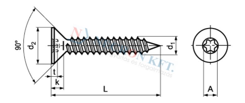 Süllyesztettfejű lemezcsavar Torx kulcsnyílással (NCN15856-A2-0045)