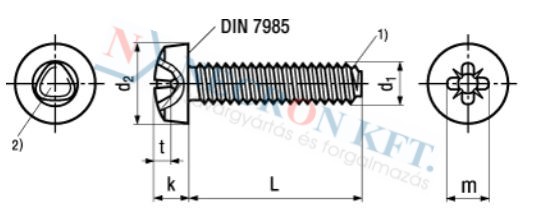 Domborúfejű kereszthornyú menetnyomó csavar (DIN7500C-ZN-0150)