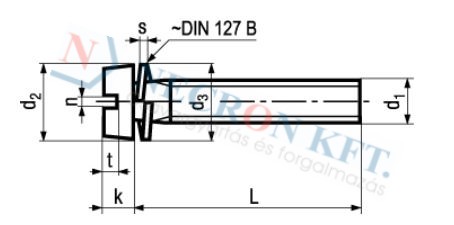 Hengeresfejű egyeneshornyú kombi csavar rugós alátéttel (DIN84-Z2-ZN-0015)