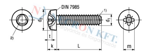 Domborúfejű kereszthornyú menetnyomó csavar (DIN7500C-A2-0065)