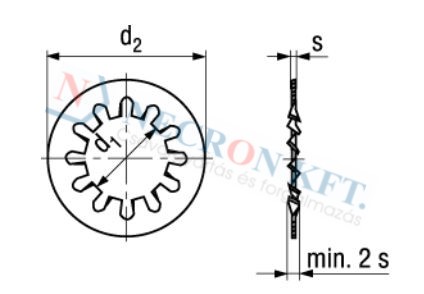 Belsőfogazású alátét ritkafogú (DIN6797J-PL-0005)